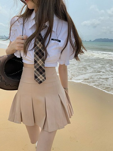 學院風網紅炸街套裝百褶裙jk制服女夏甜酷辣妹純欲小個子薄款兩件