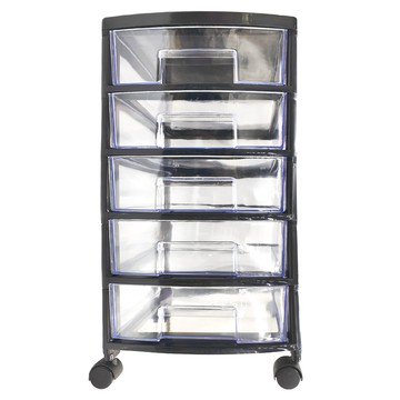 GIMI 吉米 大五層文品架 附輪子 規格41.5x34x66cm  支架 黑色 + 抽屜 透明色