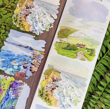 霞染氤氳 日出日落 水彩風景繪畫 PET 和紙膠帶