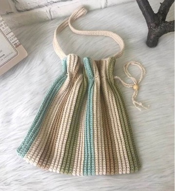 純手作文青風配色編織束口袋/肩背袋/手提袋