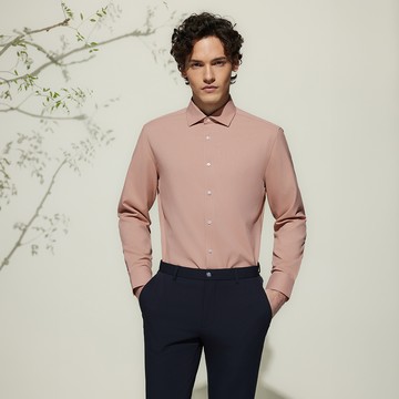 免熨防皺吸濕排汗點狀暗紋長袖上班襯衫/灰玫瑰色 | 4612211223