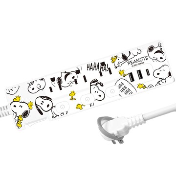 PEANUTS 史努比 PD快充 37W 按壓式4開3插平貼式延長線  1.8m  百變生活 白色  1條