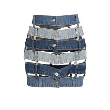 美式街頭潮流拼接條紋半身裙辣妹風鏤空牛仔包臀設計感復古短裙潮