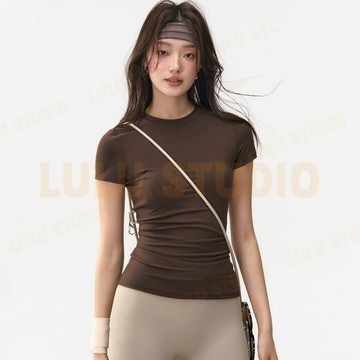 LULU【運動上衣】健身短袖女 夏薄款 修身速幹 普拉提訓練服套裝 瑜伽t恤 運動上衣 瑜珈服 瑜珈上衣 束身