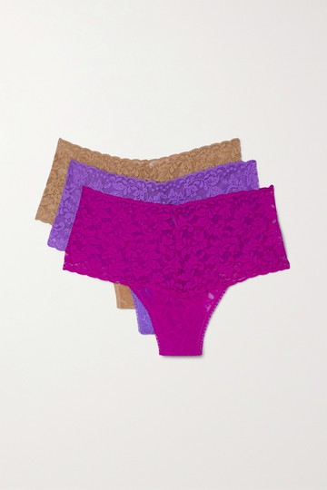 Hanky Panky - Retro Set Of Three Lace Thongs - Purple - One size