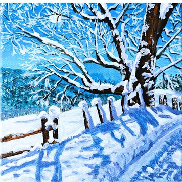 RinaArtSK創作的冬季仙境雪景原創藝術油畫 畫布材質