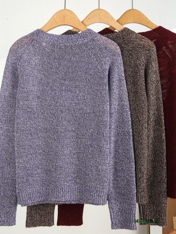 三色長袖真毛毛衣均碼上衣羊毛慵懶風套頭高級感針織衫-Misaki精品