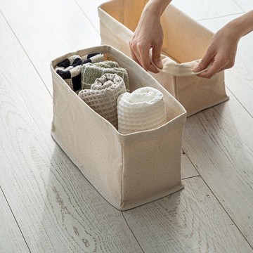 日本霜山 高度可調節棉布收納盒-M-3入