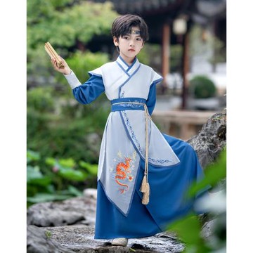 男童漢服中國風2024新款春夏小男孩古裝公子少爺唐裝兒童演出服裝