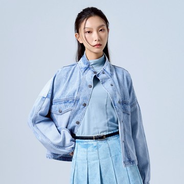 【ERSS】女裝 牛仔外套 牛仔外套女 立領 純棉 創意 拼接 淺藍【K10191】