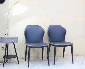 【歐風別館】山茶花雙色皮面黑鐵腳餐椅