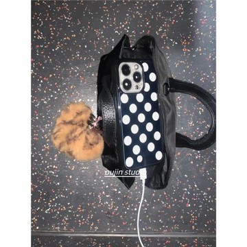 韓系ins新款時髦百搭黑白波點黑邊手機殼適用iphone16promax全包15/14防摔蘋果13保護新款簡約小眾硬保護套