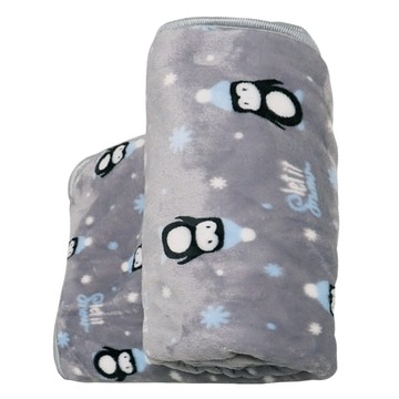 法蘭絨寵物毛毯 M(70 x 50cm) 呆萌企鵝 灰色 寵物保暖墊  1條
