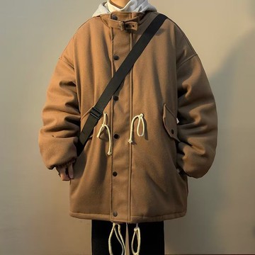 美式時尚潮流連帽撞色外套男冬季新款休閒百搭寬鬆上衣男