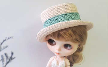Blythe hat小布娃娃復古草帽船夫帽純手工勾針適BJD