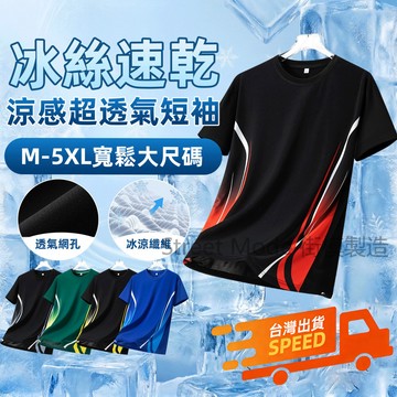 【台灣出貨🔥蝦皮最低價】冰絲短袖T恤 男 涼感速乾超透氣 M-5XL寬鬆大尺碼 輕薄彈力圓領上衣 夏天不悶汗運動休閒必備