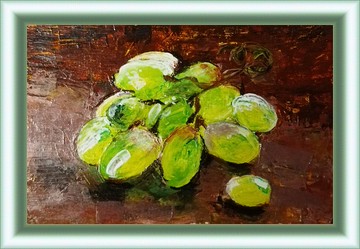 綠色成熟的葡萄果實漿果小油畫