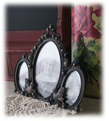 原單 復古 金屬做舊鑲黑鉆  三聯相框 鄉村風格1入