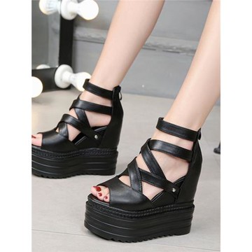 13cm坡跟超高跟涼鞋夏季內增高厚底松糕鞋性感防水臺鏤空魚嘴女鞋