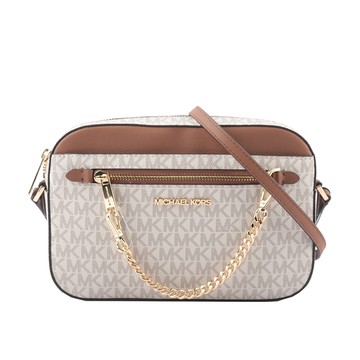 Michael Kors 金字滿版塗層帆布附鏈帶前口袋方包(香草色)