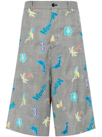 Comme des Garçons Homme - mirrored-rear embroidered checkered shorts - men - Wool/Cupro - L - Grey