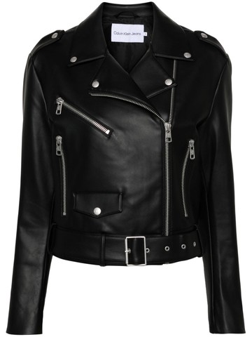 Calvin Klein Jeans - belted biker jacket - women - Polyester/Polyurethane - M - Black