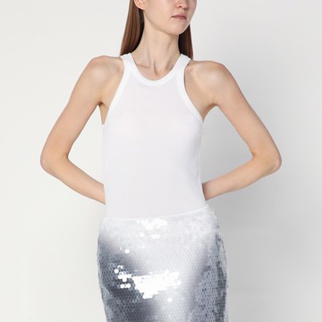 White ribbed tank top in silk blend