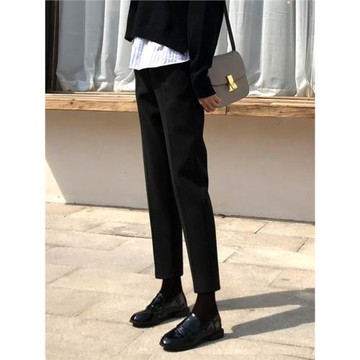 黑色毛呢煙管哈倫褲子女褲九分春秋冬季加絨2025新款直筒西裝高腰