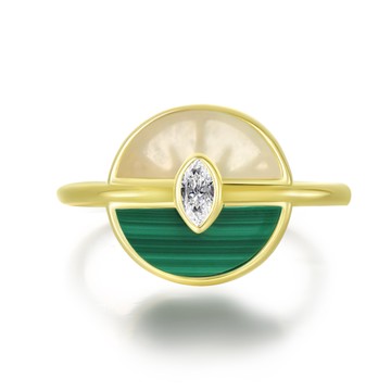 TRACEY CHEN 天然白翡未來鑽石戒指 - 白翡＋孔雀石＃11