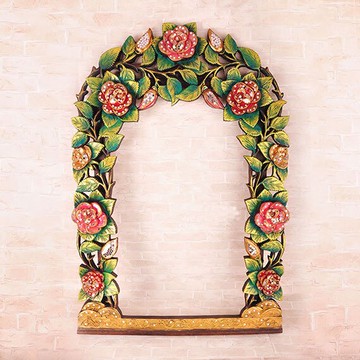 泰國工藝品家居裝飾實木手繪雕花化妝鏡結婚禮物穿衣鏡田園風格1入