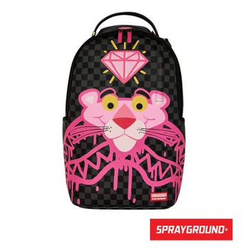 SPRAYGROUND-頑皮豹聯名款棋盤格鋸齒鯊大容量後背包-黑色