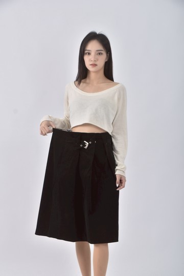 (2XL) armani collezioni質感綁帶黑色長裙