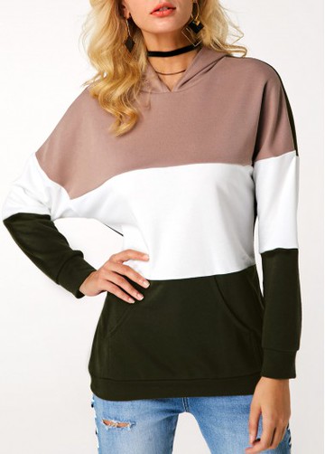 Color Block Kangaroo Pocket Long Sleeve Hoodie