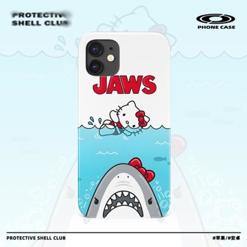 惡搞電影大白鯊復古卡通kitty小眾貓咪適用于蘋果iPhoneXs/11/12/13/14promax/15/16手機菲林殼imd全包軟殼