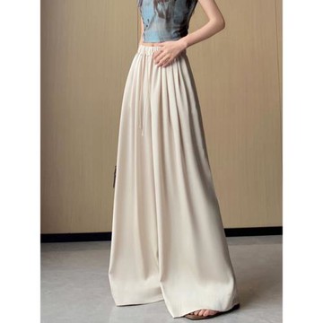 冰絲醋酸緞面闊腿褲女夏季薄款褲子休閑松緊高腰顯瘦垂感拖地褲裙