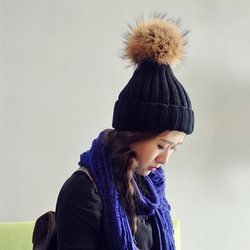 卷邊貉子球毛線帽女彈力套頭針織帽男秋冬季保暖情侶款親子月子帽1入