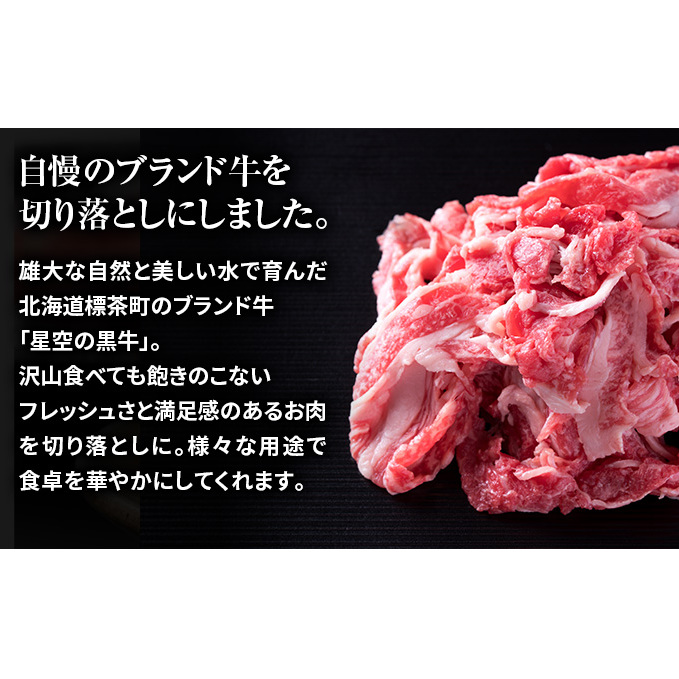 3カ月 定期便 北海道産 星空の黒牛 切り落とし 約1kg（500g×2） 牛肉