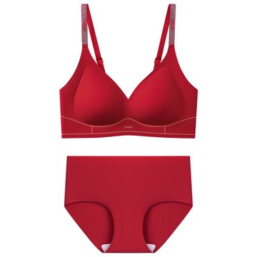 【強烈推薦】套裝本命年無鋼圈無痕軟支撐收副乳細閃肩帶結婚內衣