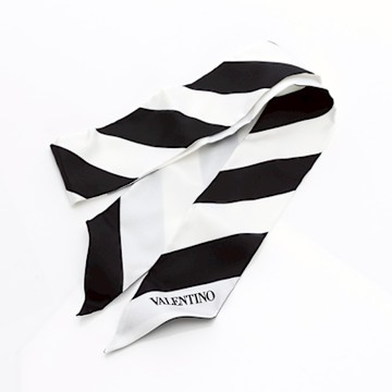 Valentino 雙色條紋真絲絲巾(黑/白)