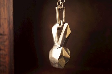 925純銀幾何立體兔仔吊咀連SN2/18吋銀鏈 - 手作(P338)