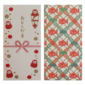【Yourtableware】  日本 伊予和紙 達摩與梅花+鯛金 紅包袋 二入組 新年祝賀