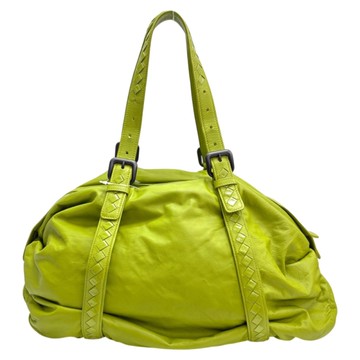 BOTTEGA VENETA BV 寶緹嘉 黃綠色 編織 羊皮 波士頓包 肩背包 246128 【二手名牌BRAND OFF】