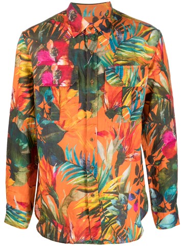 Ralph Lauren Purple Label - floral-print linen shirt - men - Linen/Flax - L - Orange