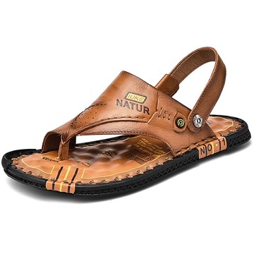 大友SAZ152口二色人字拖男新款夏季真皮夾腳拖鞋男防臭牛筋底涼鞋男潮杰恆