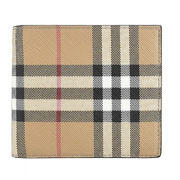 BURBERRY 巴寶莉  VINTAGE格紋LOGO PVC 4卡對折短夾(典藏米x黑)