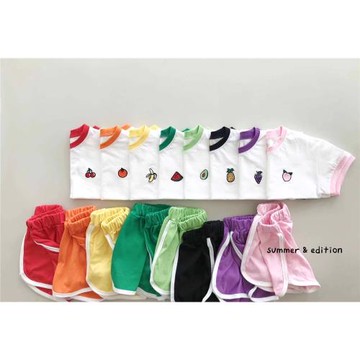 現貨Edition新款 韓國制兒童水果刺繡棉質彩套裝連衣裙居家姐弟裝