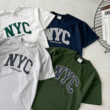 【KT USA】韓國 NYC刺繡短T 短T 情侶T 細絨布 情侶衣 寬鬆 韓國 落肩 短袖 情侶T 80530