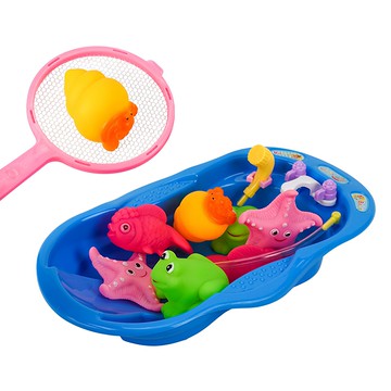 動物洗澡玩具啾啾 8個 附大浴盆 + 撈網 ST403  1組  顏色隨機
