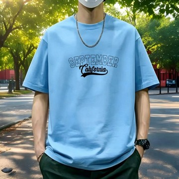 圓領100%純棉短袖百搭Oversize T恤大尺碼男裝字母印花體恤 純棉短袖