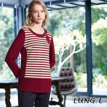 LUNG.L林佳樺 酒紅色前後配條長版長袖女裝上衣 LT98A